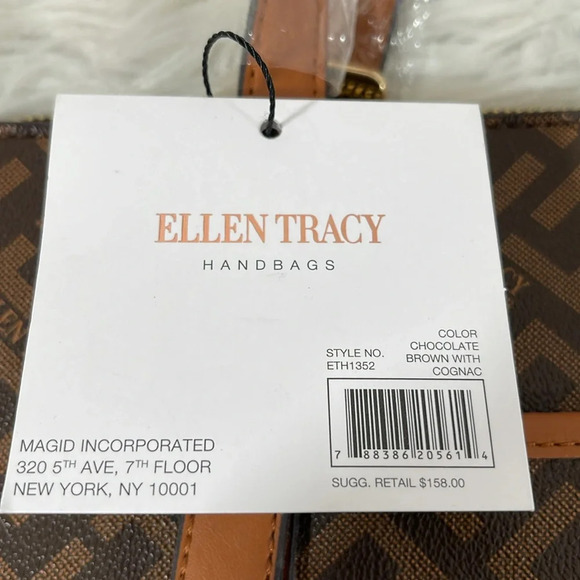 ELLEN TRACY THE SIGNATURE COLLECTION Double Handle Satchel Chocolate Brown Purse - Picture 8 of 13